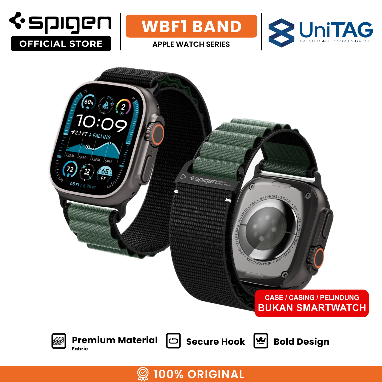 Spigen Apple Watch 49mm / 46mm / 45mm / 44mm / 42mm (Series 3 / 2 / 1) Strap Band WBF1 - Black Green AMP10223