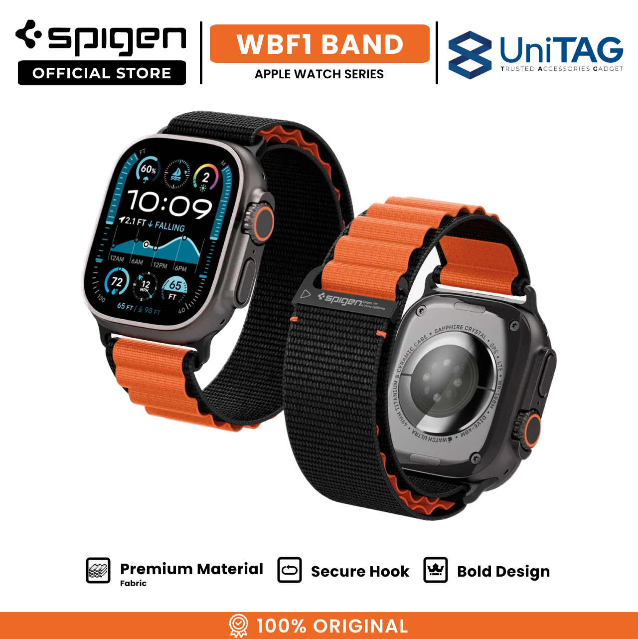 Spigen Apple Watch 49mm / 46mm / 45mm / 44mm / 42mm (Series 3 / 2 / 1) Strap Band WBF1 - Black Orange AMP10145