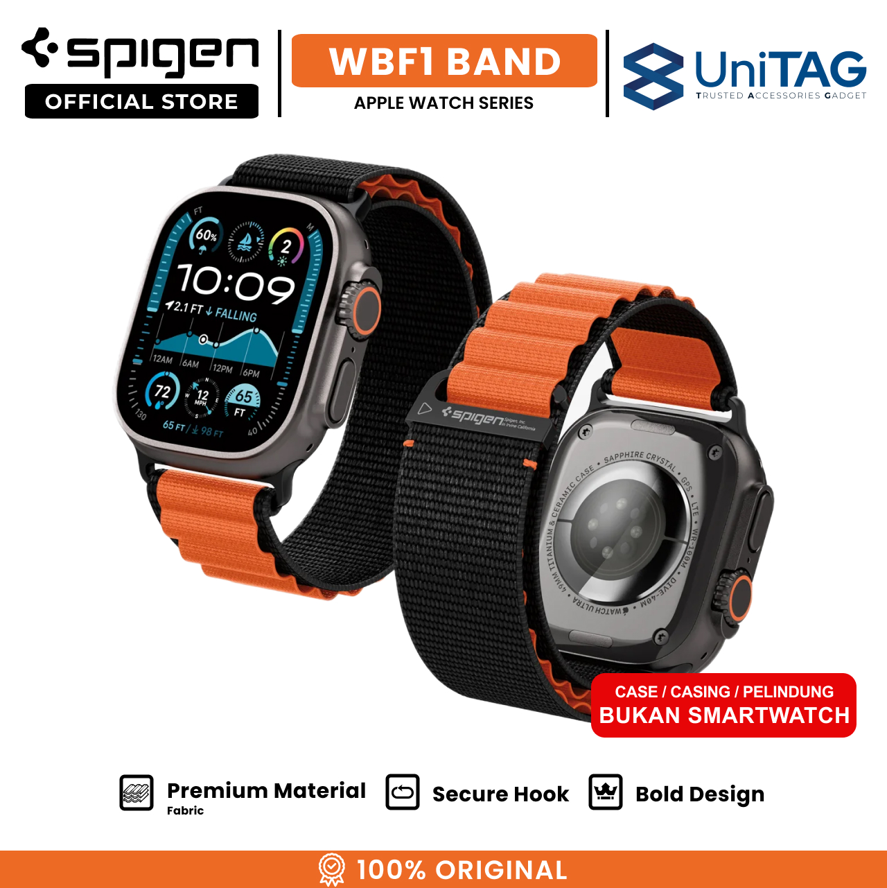 Spigen Apple Watch 49mm / 46mm / 45mm / 44mm / 42mm (Series 3 / 2 / 1) Strap Band WBF1 - Black Orange AMP10145