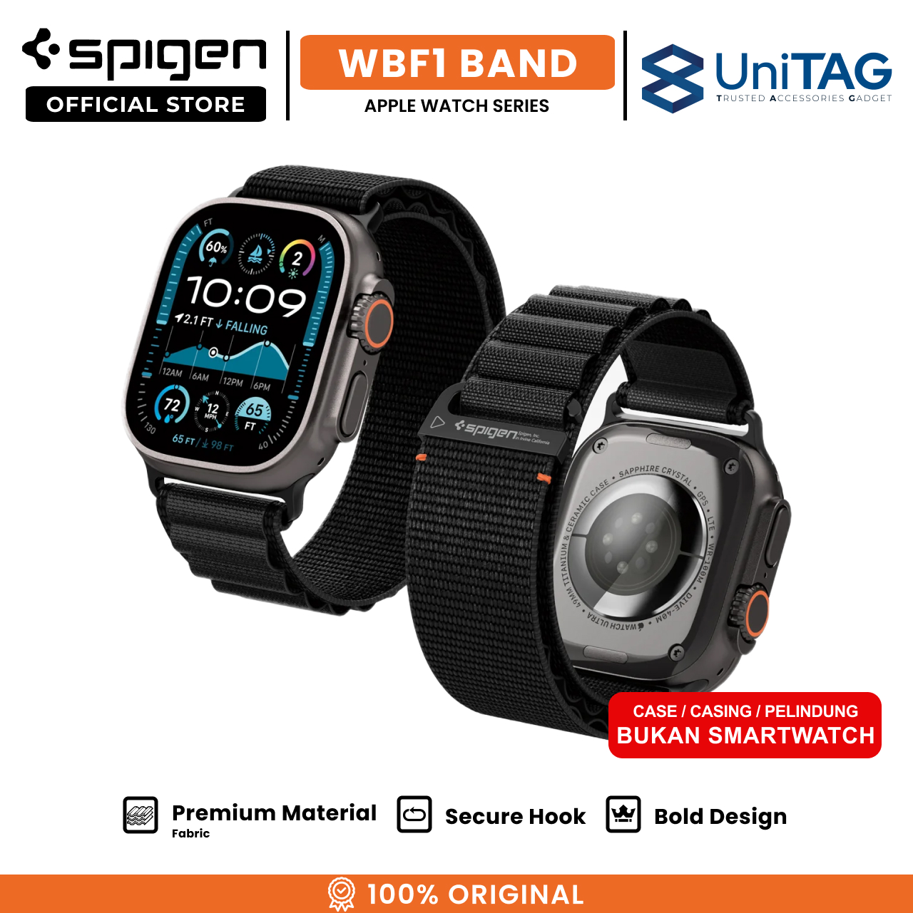 Spigen Apple Watch 49mm / 46mm / 45mm / 44mm / 42mm (Series 3 / 2 / 1) Strap Band WBF1 - Black AMP10144