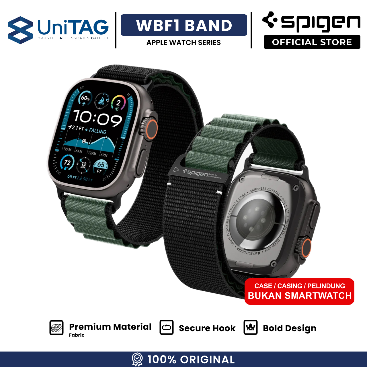 Spigen Apple Watch 49mm / 46mm / 45mm / 44mm / 42mm (Series 3 / 2 / 1) Strap Band WBF1 - Black Green AMP10223