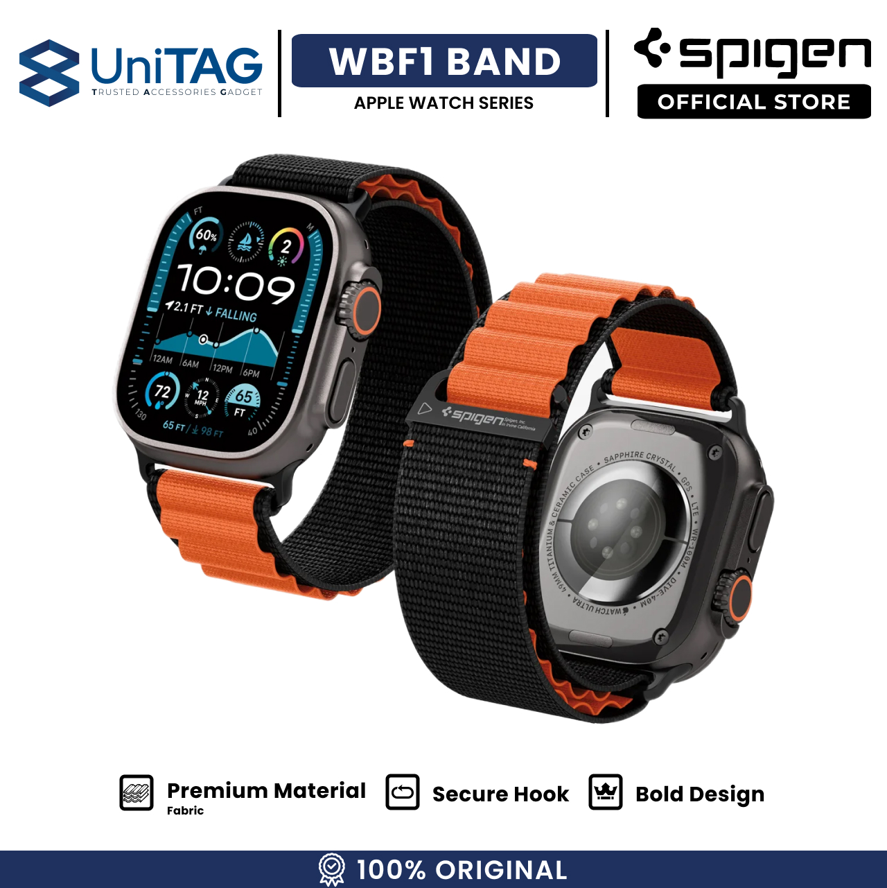 Spigen Apple Watch 49mm / 46mm / 45mm / 44mm / 42mm (Series 3 / 2 / 1) Strap Band WBF1 - Black Orange AMP10145