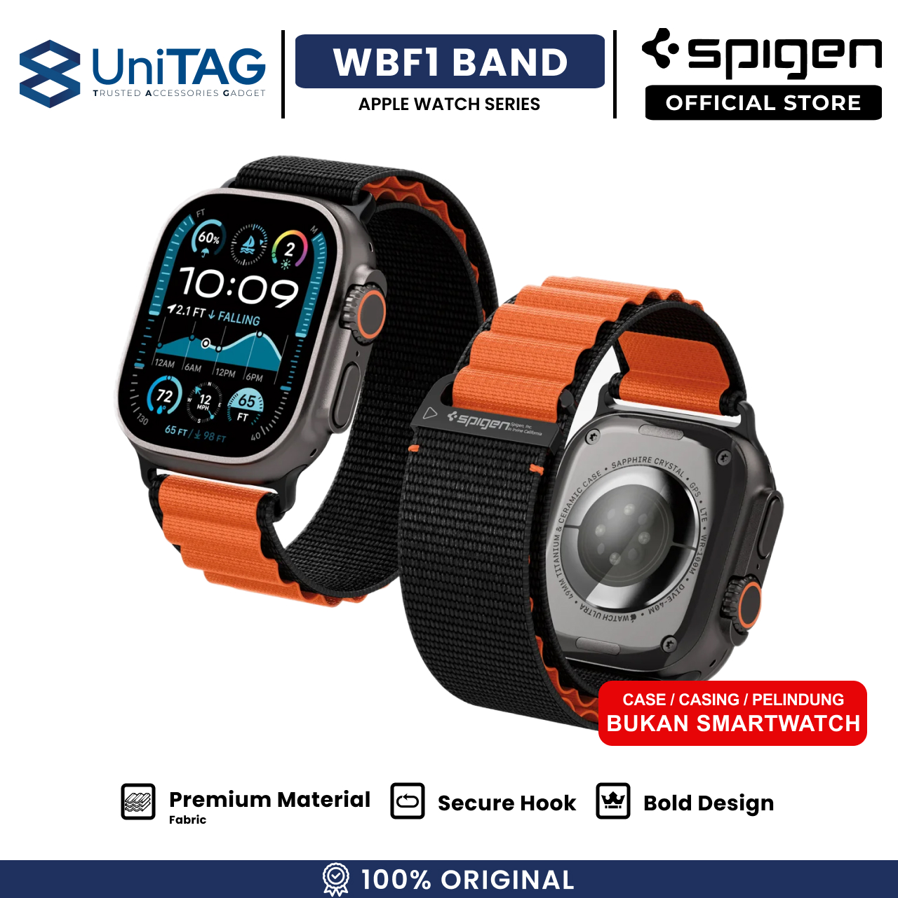 Spigen Apple Watch 49mm / 46mm / 45mm / 44mm / 42mm (Series 3 / 2 / 1) Strap Band WBF1 - Black Orange AMP10145