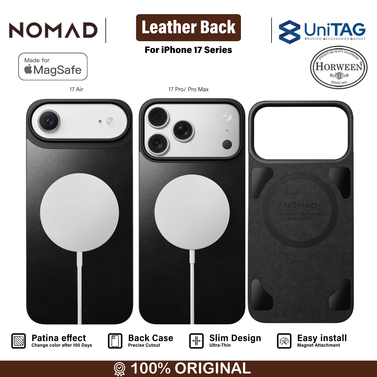 Nomad iPhone 17 Pro Max Case Magsafe Magnetic Leather Back Case - Black Horween NM014391858