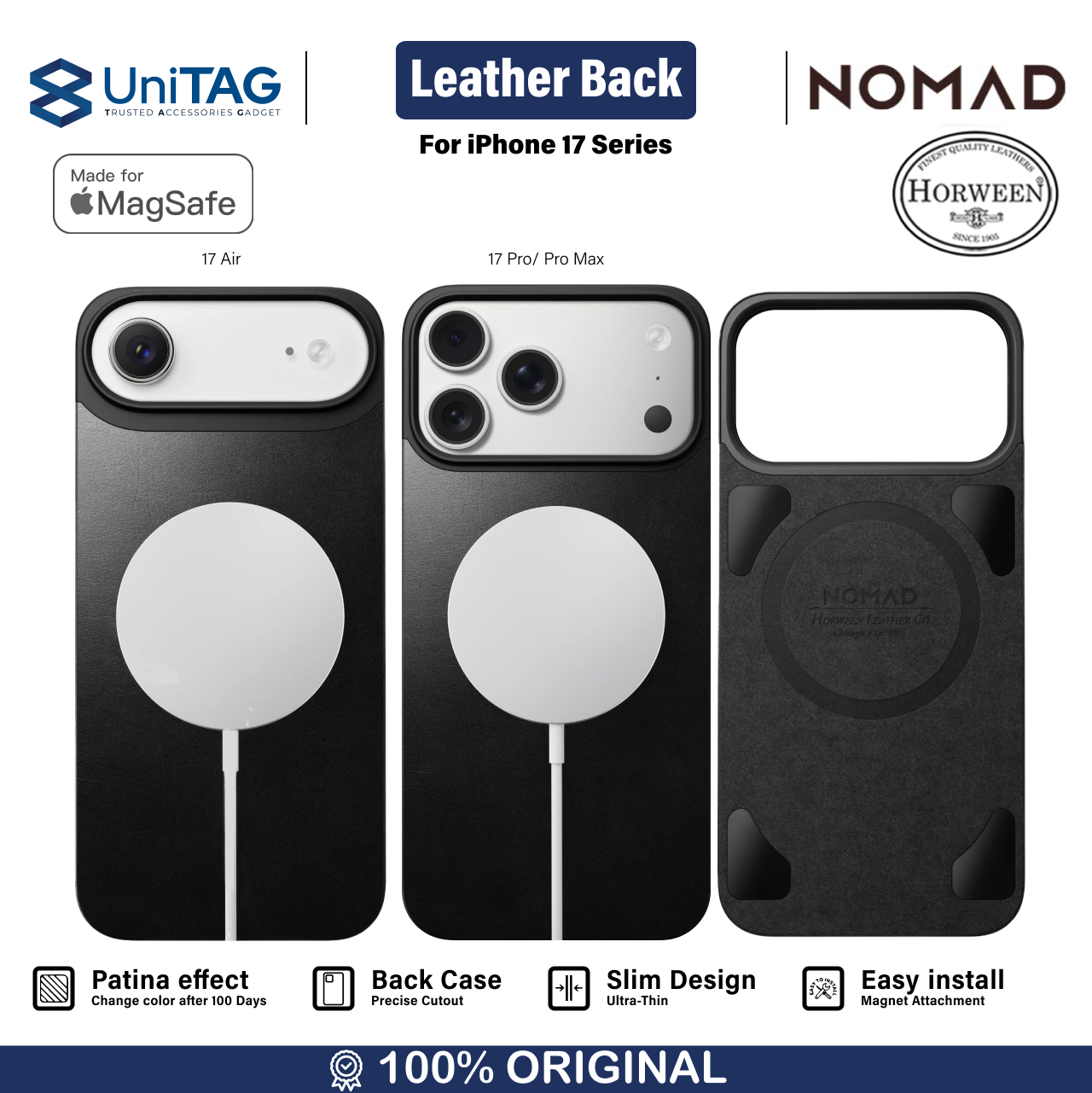 Nomad iPhone 17 Pro Case Magsafe Magnetic Leather Back Case - Black Horween NM014414858