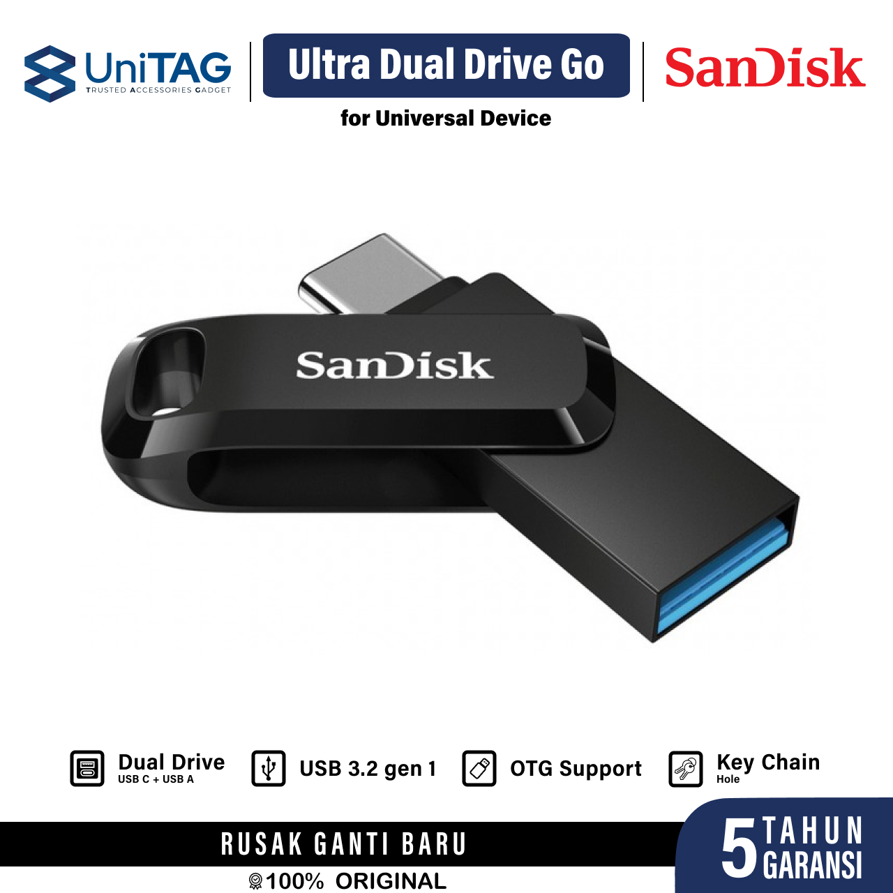 SanDisk Flash Disk USB C + A Ultra Dual Drive Go OTG 32GB - Black SDDDC3-032G-G46