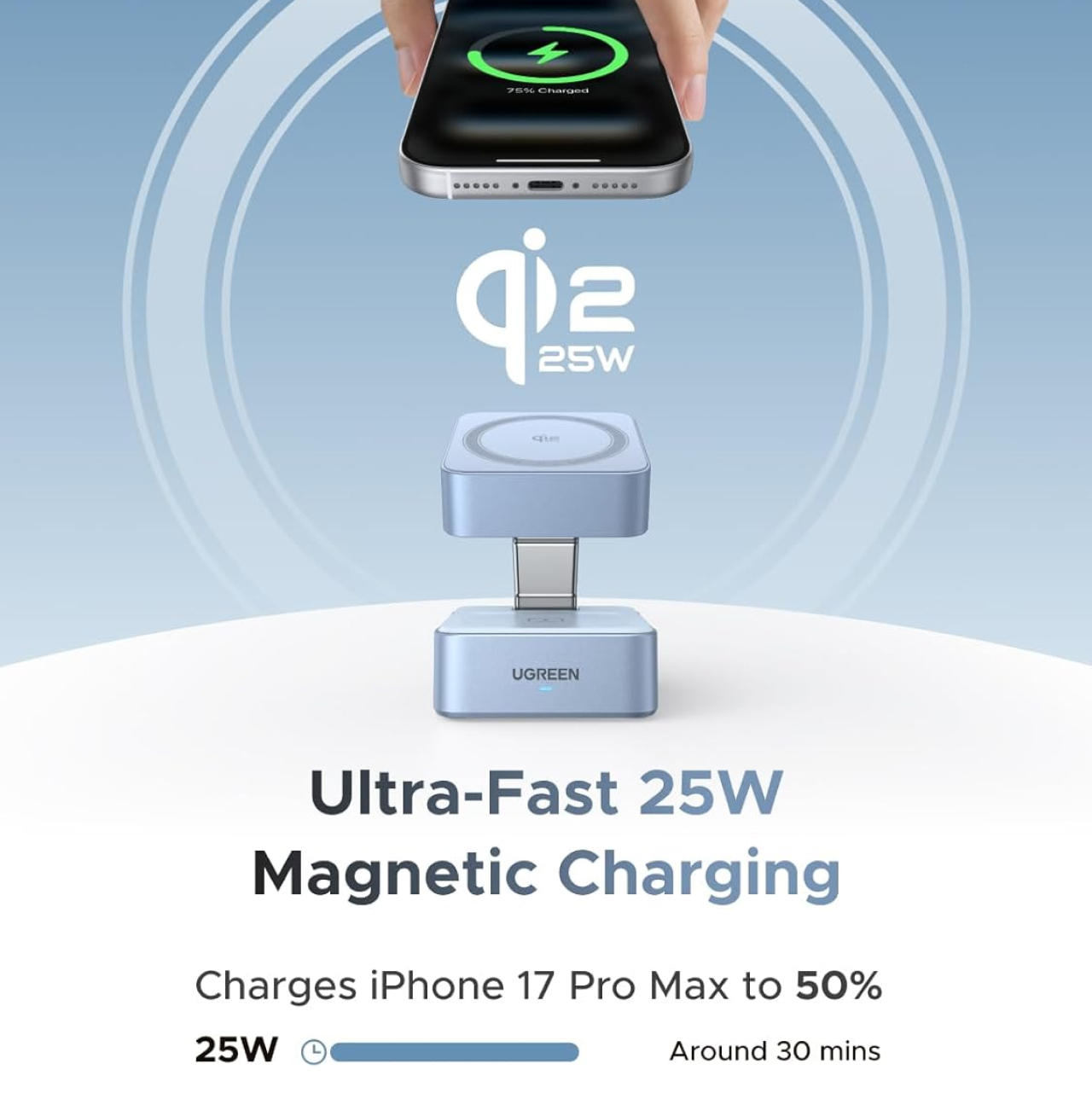 UGREEN Magsafe Wireless Charger Stand 2 in 1 MagFlow Qi2 25W - Blue W752 55960B