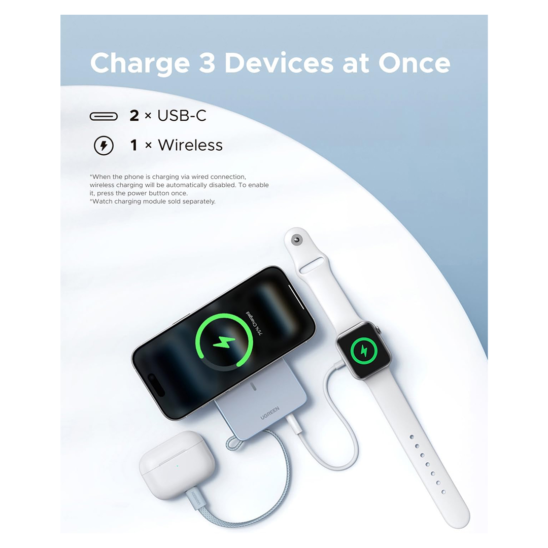 UGREEN Powerbank Magsafe Built-in Kabel Charger USB C 10000mAh 25W MagFlow Qi2 - Blue PB773 65958B