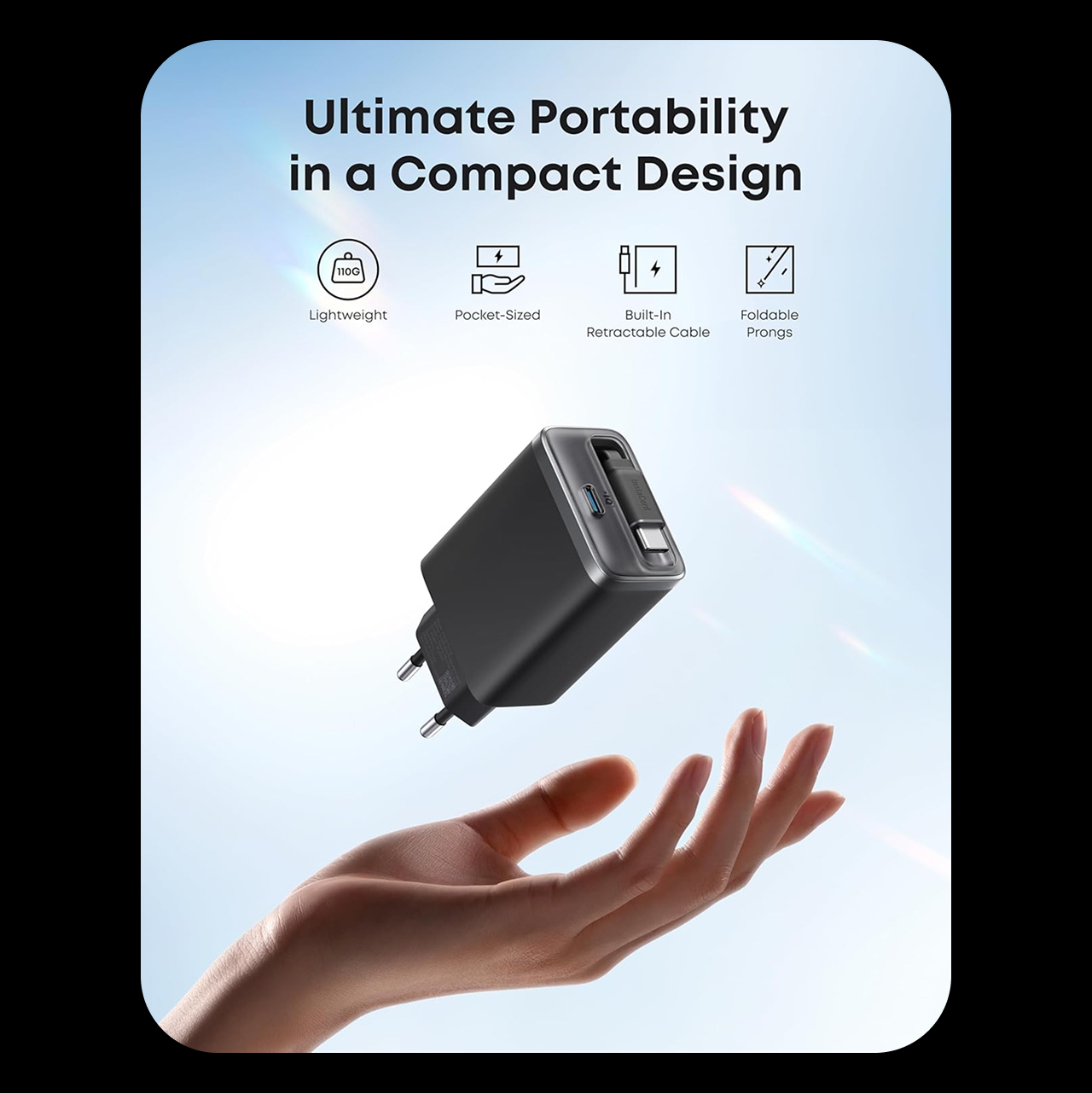 Anker Wall Charger 35W 2C 1A Built In Retractable Cable Charger USB C Nano Charger - Black A2658G11