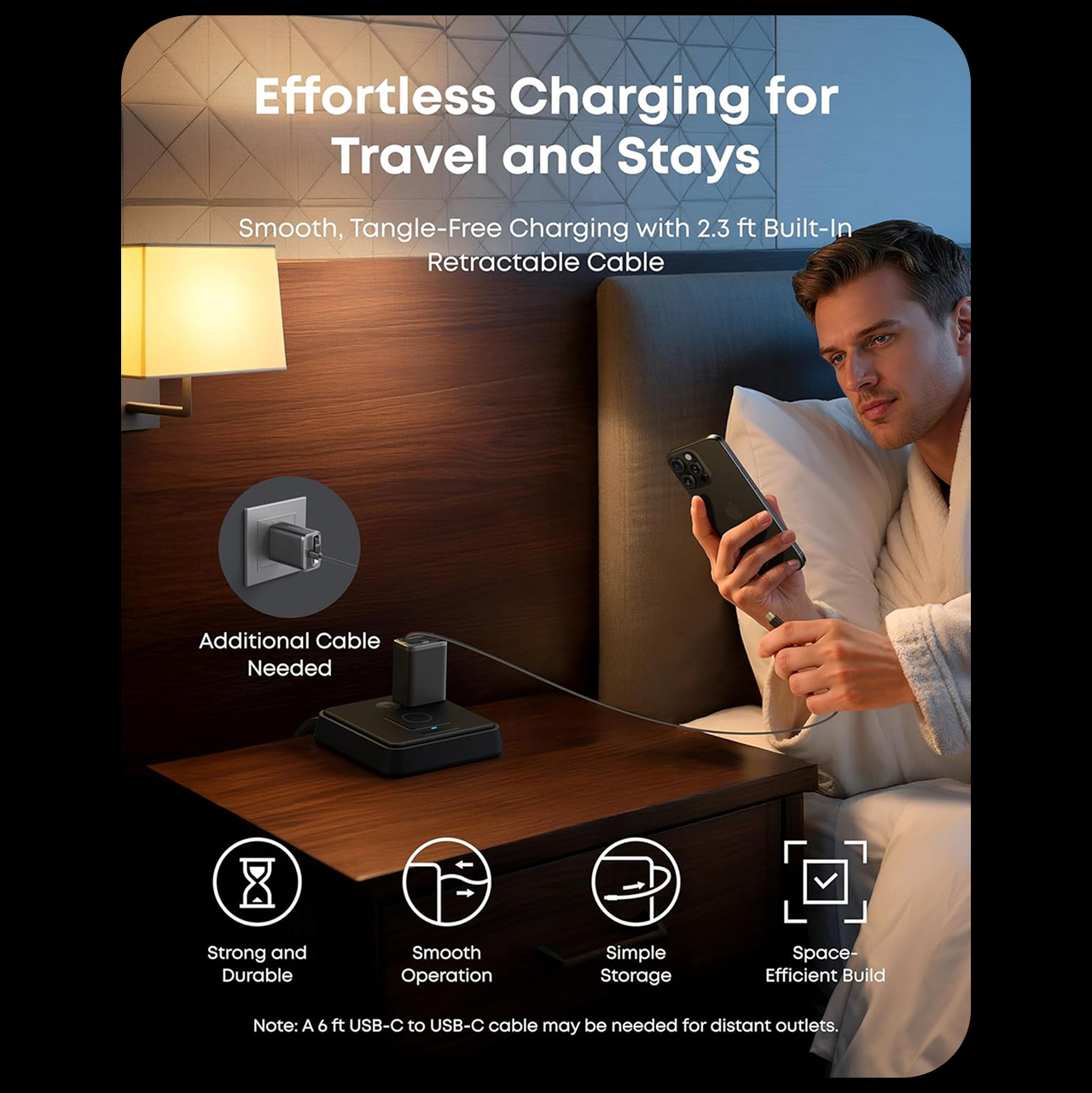 Anker Wall Charger 35W 2C 1A Built In Retractable Cable Charger USB C Nano Charger - Black A2658G11