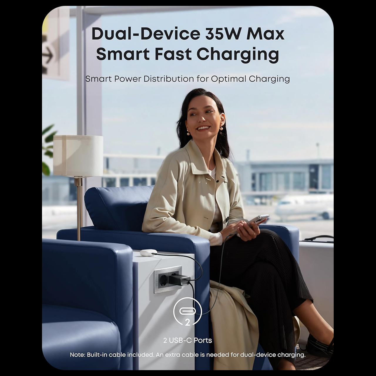 Anker Wall Charger 35W 2C 1A Built In Retractable Cable Charger USB C Nano Charger - Black A2658G11