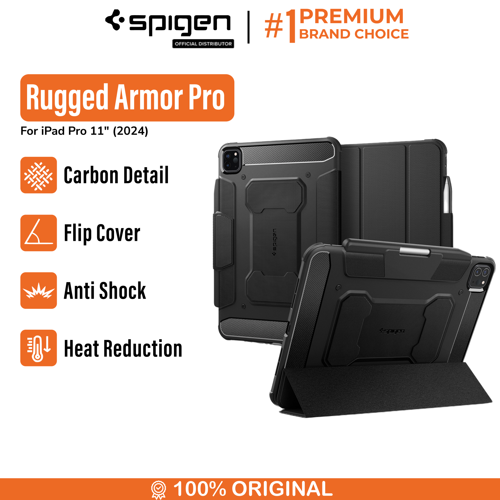 Spigen iPad Pro 11" (2025 / 2024) Case Rugged Armor Pro - Black ACS07017