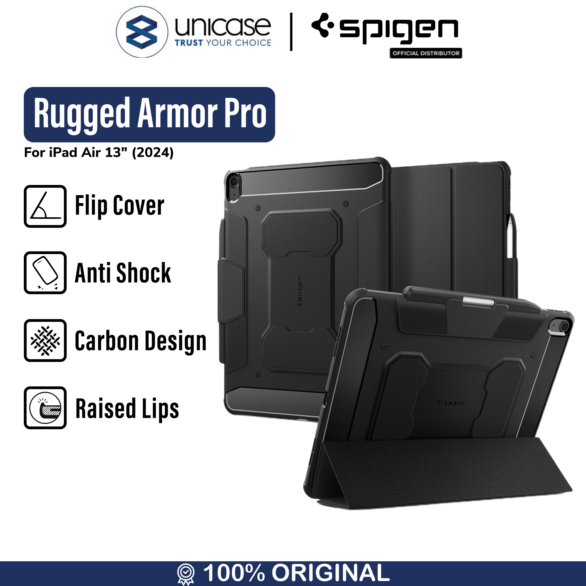 Spigen iPad Air 13" (2024) Case Rugged Armor Pro - Black ACS07669