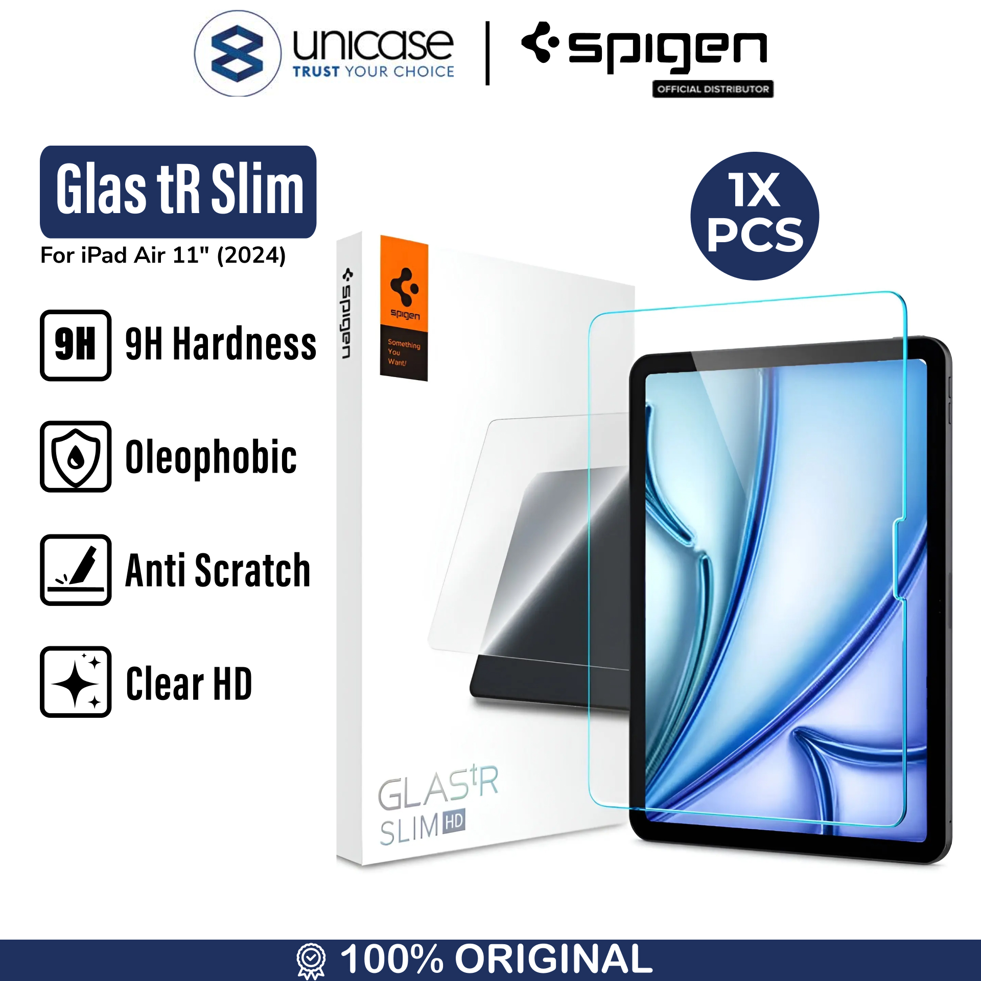 Spigen iPad Air 11" (2025 / 2024) Tempered Glass 1 Pack Glas.tR SLIM HD - Transparency AGL07797