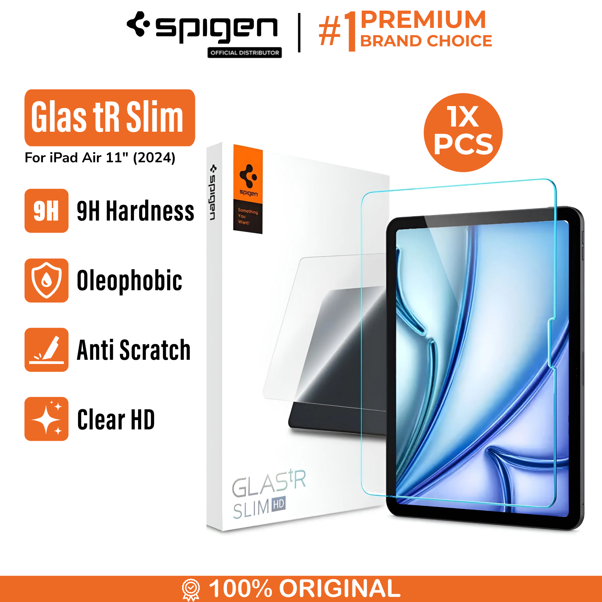 Spigen iPad Air 11" (2025 / 2024) Tempered Glass 1 Pack Glas.tR SLIM HD - Transparency AGL07797