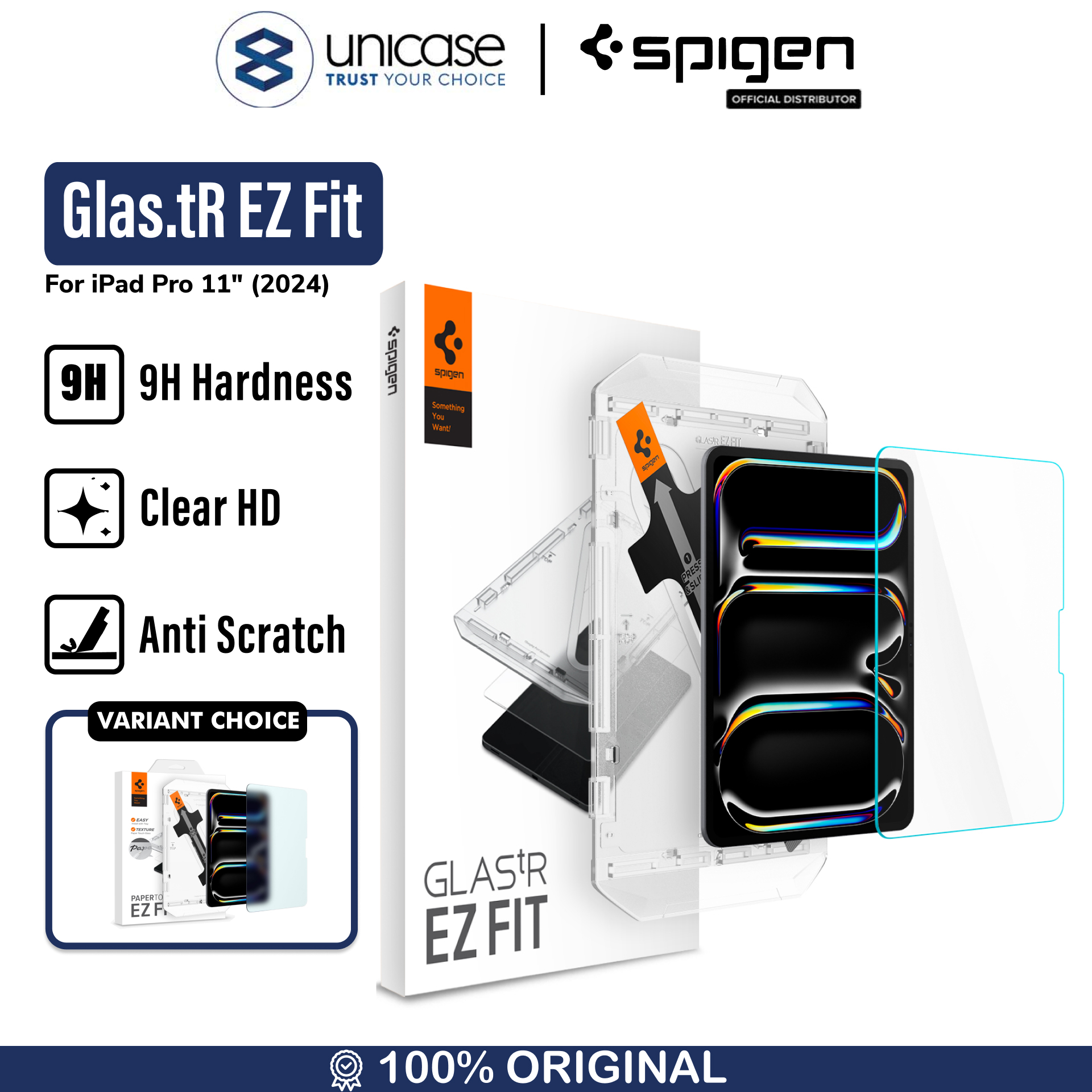 Spigen iPad Pro 11" (2024) Screen Protector with Tray 1 Pack Paper Touch EZ Fit - Transparency AGL07789-1