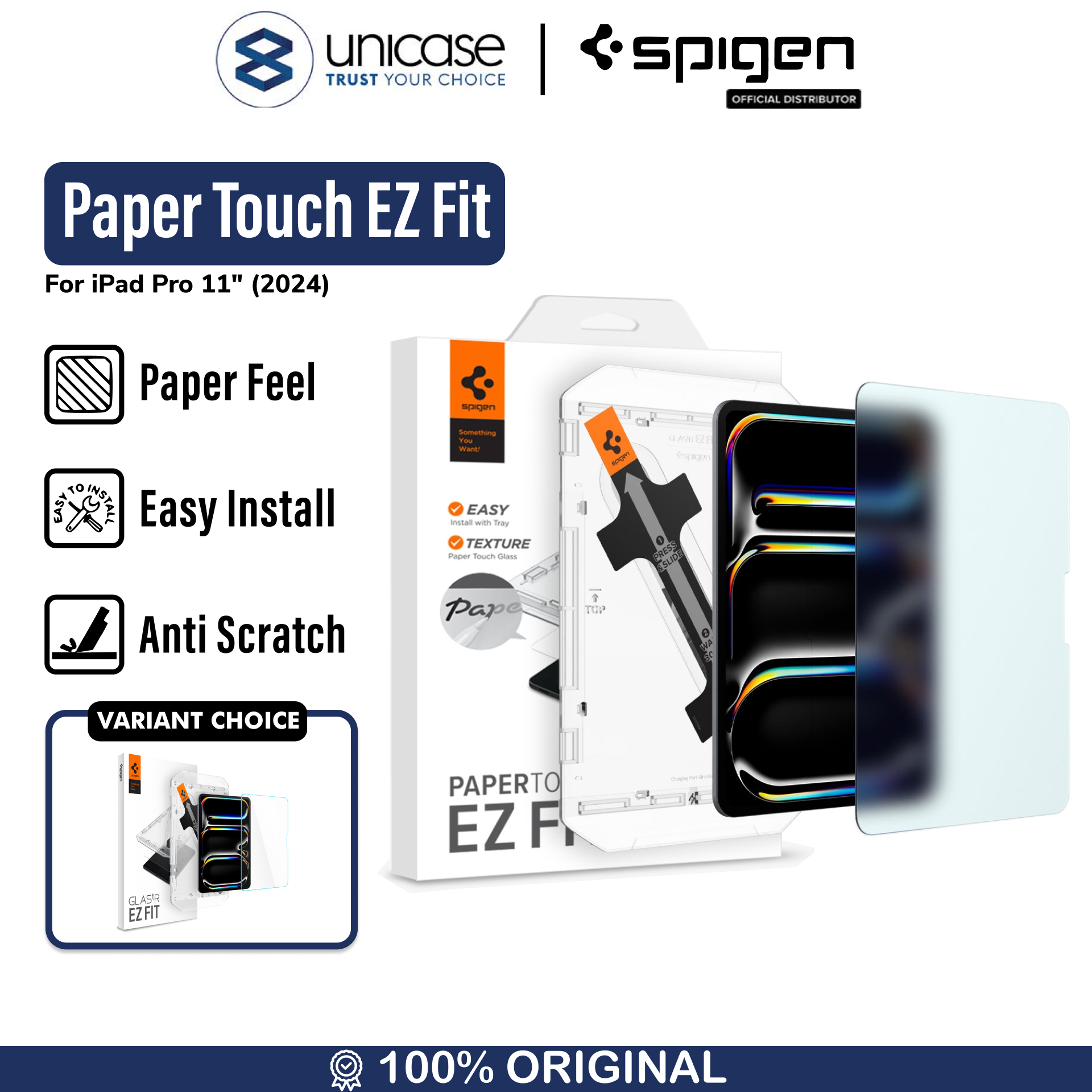 Spigen iPad Pro 11" (2025 / 2024) Screen Protector with Tray 1 Pack Paper Touch EZ Fit - Transparency AGL07789
