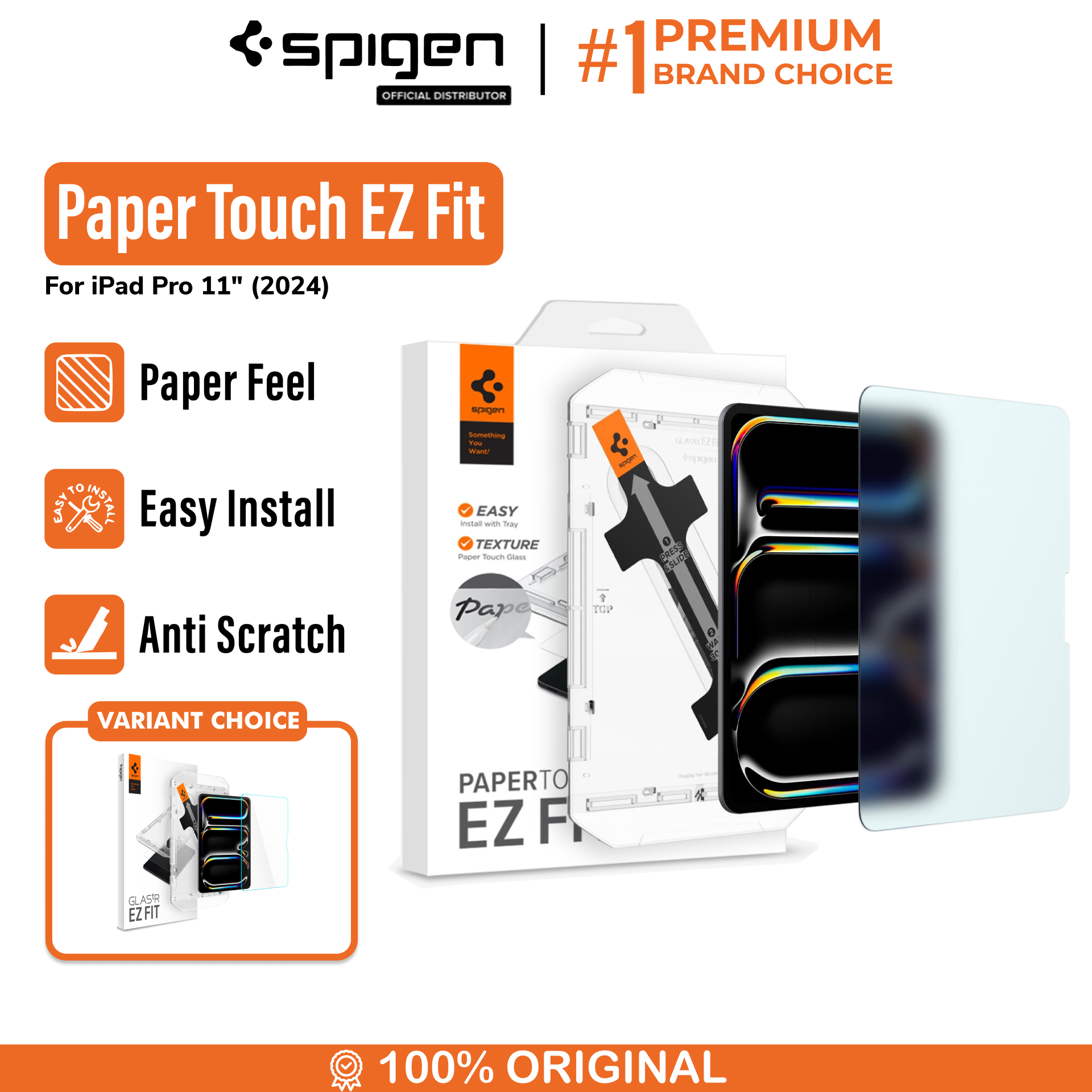 Spigen iPad Pro 11" (2025 / 2024) Screen Protector with Tray 1 Pack Paper Touch EZ Fit - Transparency AGL07789