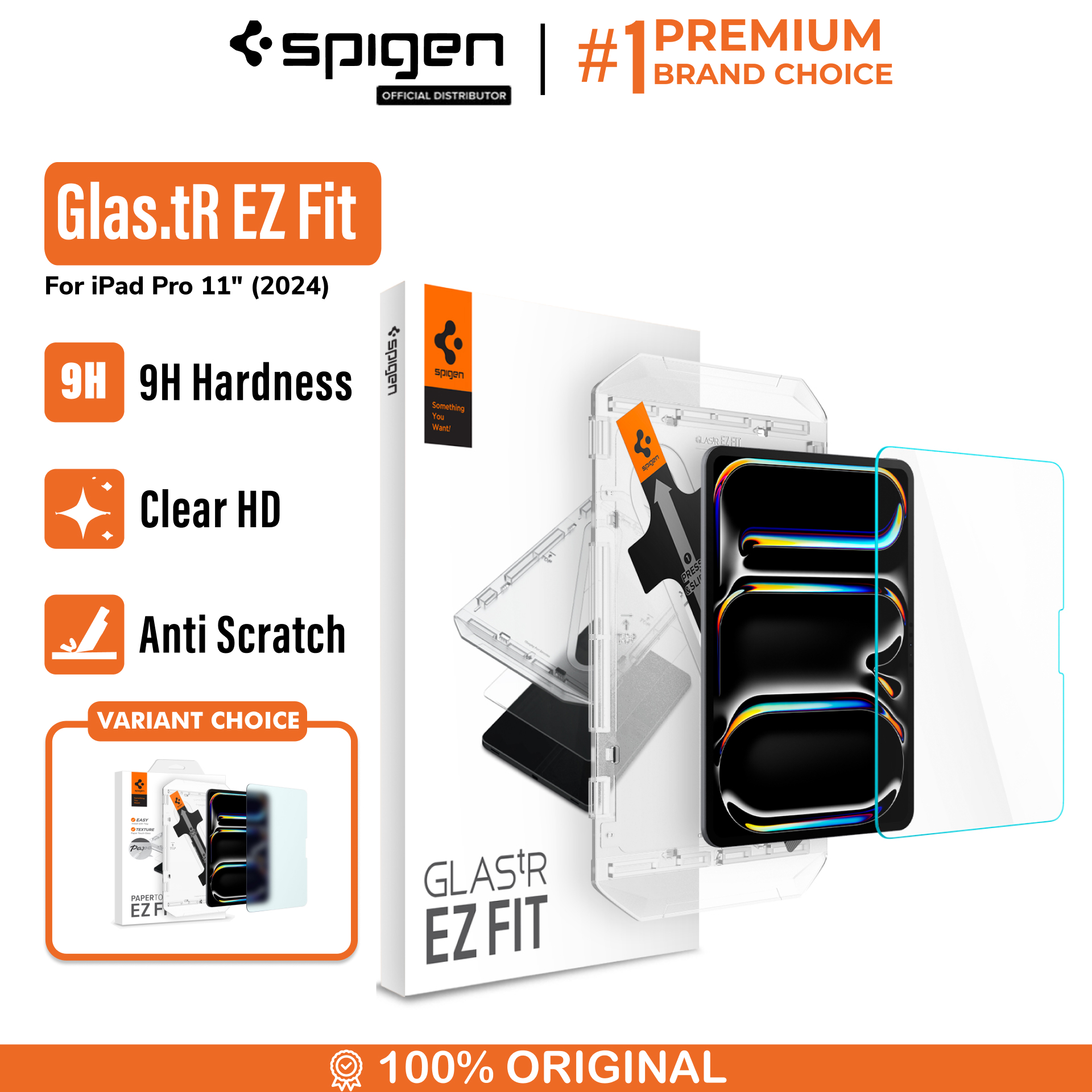 Spigen iPad Pro 11" (2025 / 2024) Tempered Glass with Tray 1 Pack Glas.tR EZ Fit - Transparency AGL07788