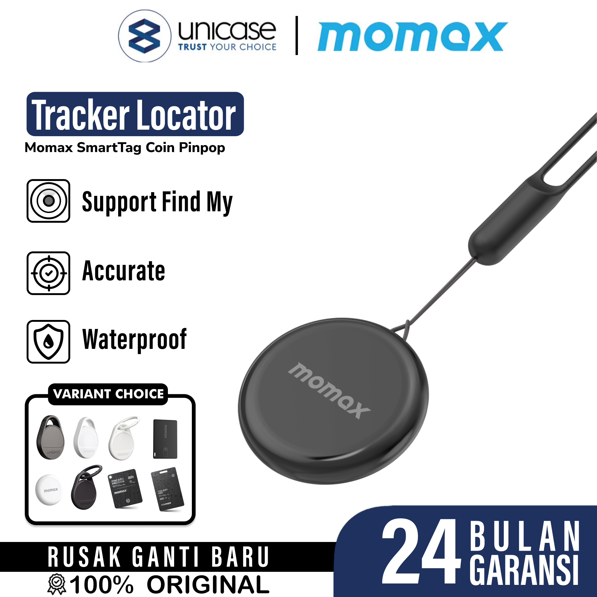 Pelacak Smart Tracker Momax SmartTag Pinpop PinCard Pro Key Finder Slim GPS Find My Card Locator