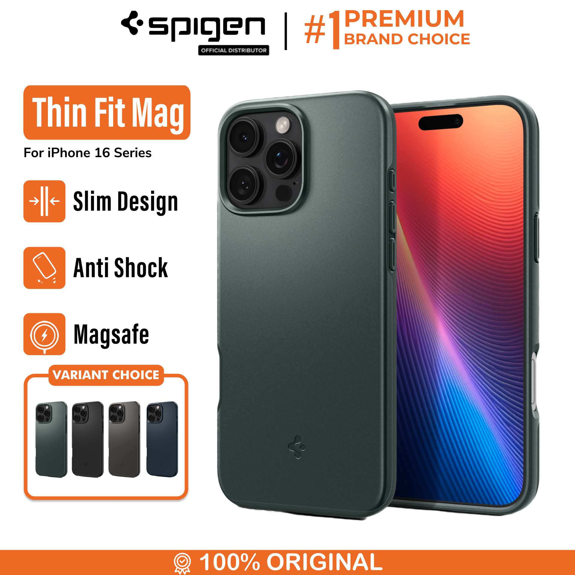 Spigen iPhone 16 Pro Max Case Magsafe Thin Fit MagFit - Abyss Green ACS07981