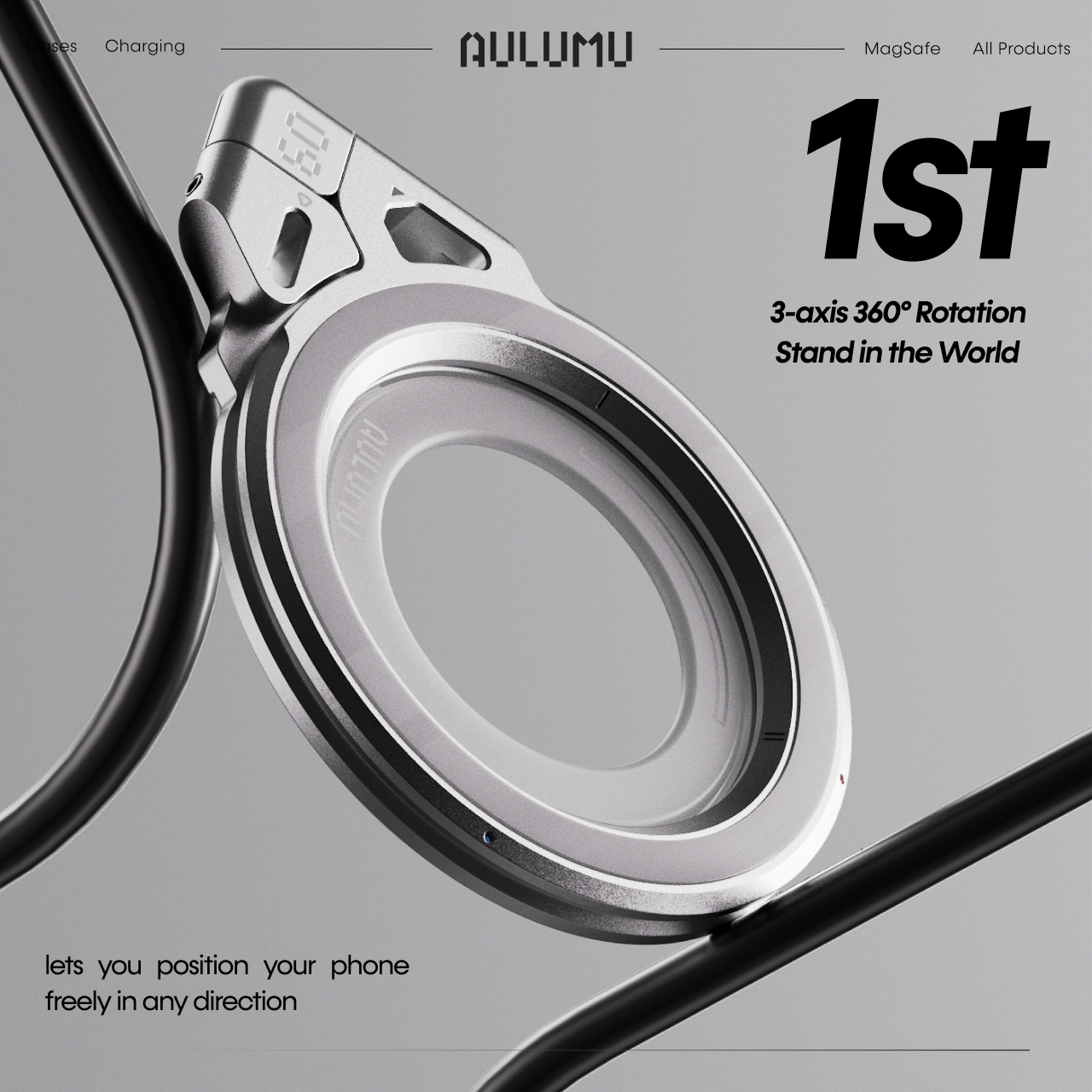 Aulumu Phone Kickstand G09 Universal Shaft Double-Sided Magnetic Mount - Silver UA-G09-SR