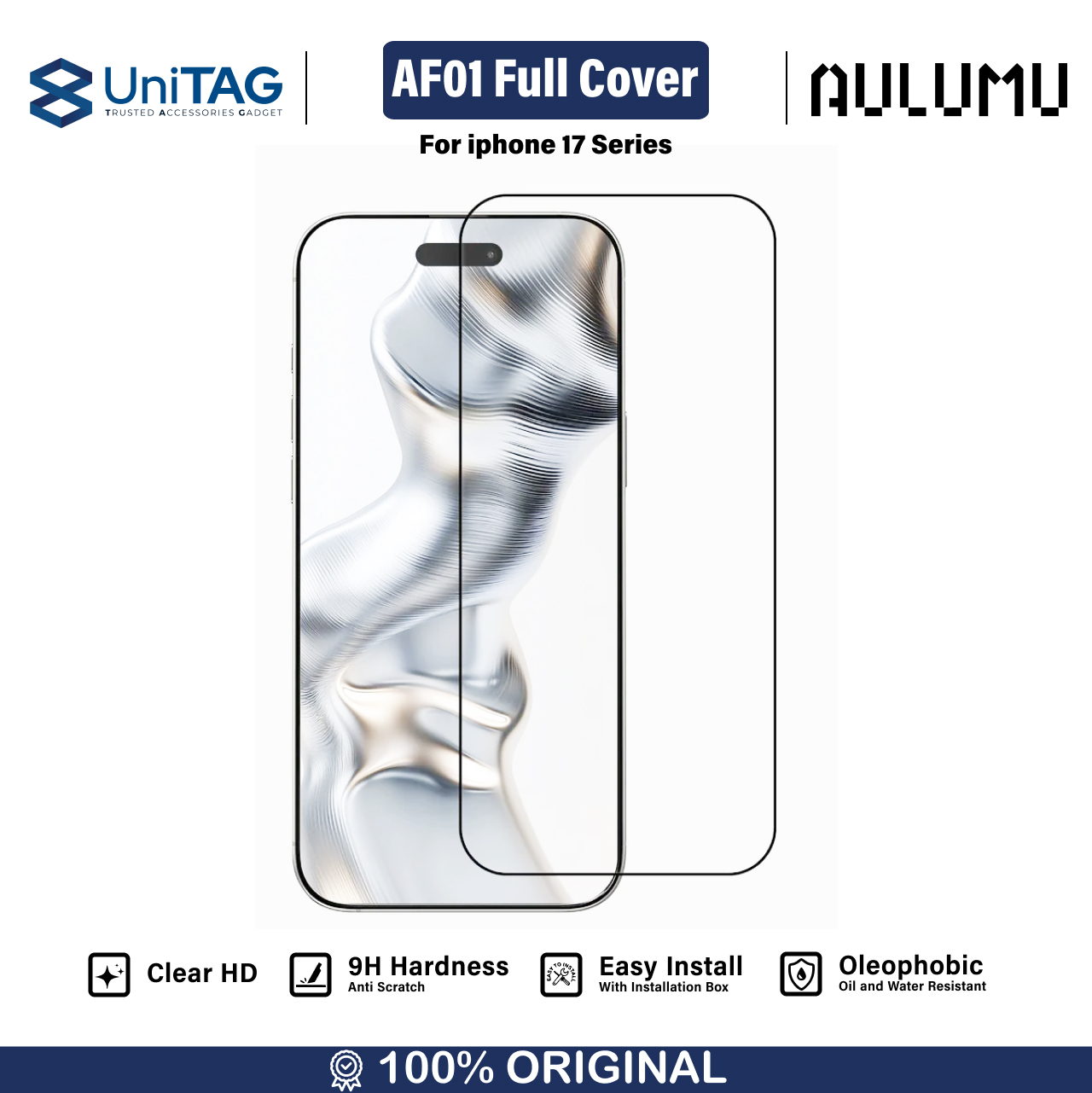 Aulumu iPhone 17 Pro Max Tempered Glass with Tray 1 Pack AF01 Full Cover - Clear AF01-CC-17PM