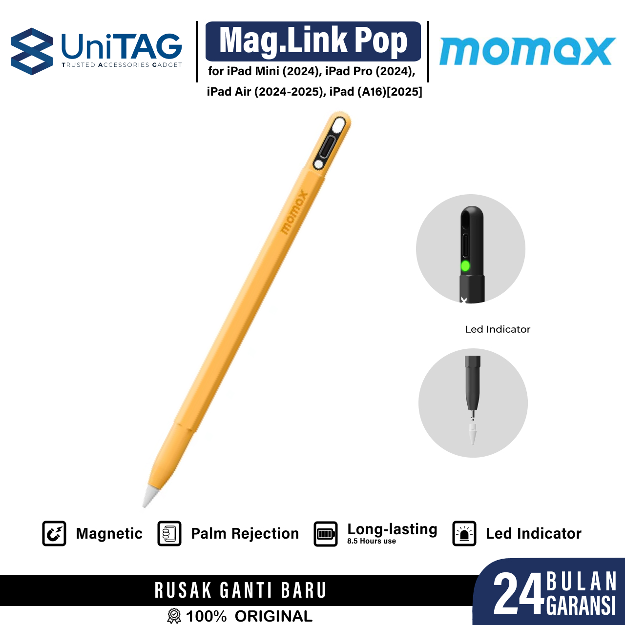 Momax Stylus Pen Mag.Link Pop Magnetic (New Version) - Yellow TP10AY