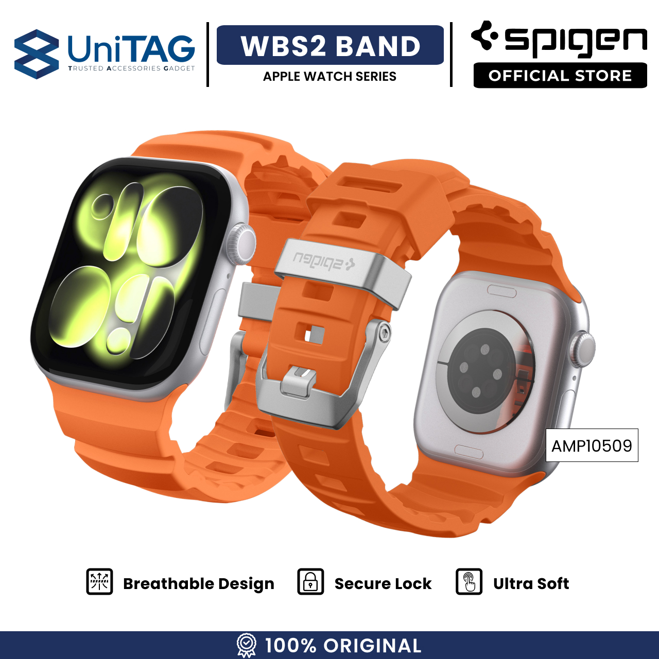 Spigen Apple Watch 49mm / 46mm / 45mm / 44mm / 42mm (Series 3 / 2 / 1) Strap Band WBS2 - Orange AMP10509