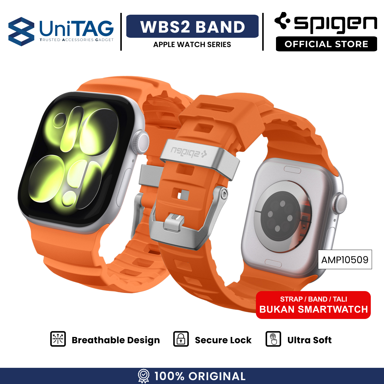 Spigen Apple Watch 49mm / 46mm / 45mm / 44mm / 42mm (Series 3 / 2 / 1) Strap Band WBS2 - Orange AMP10509