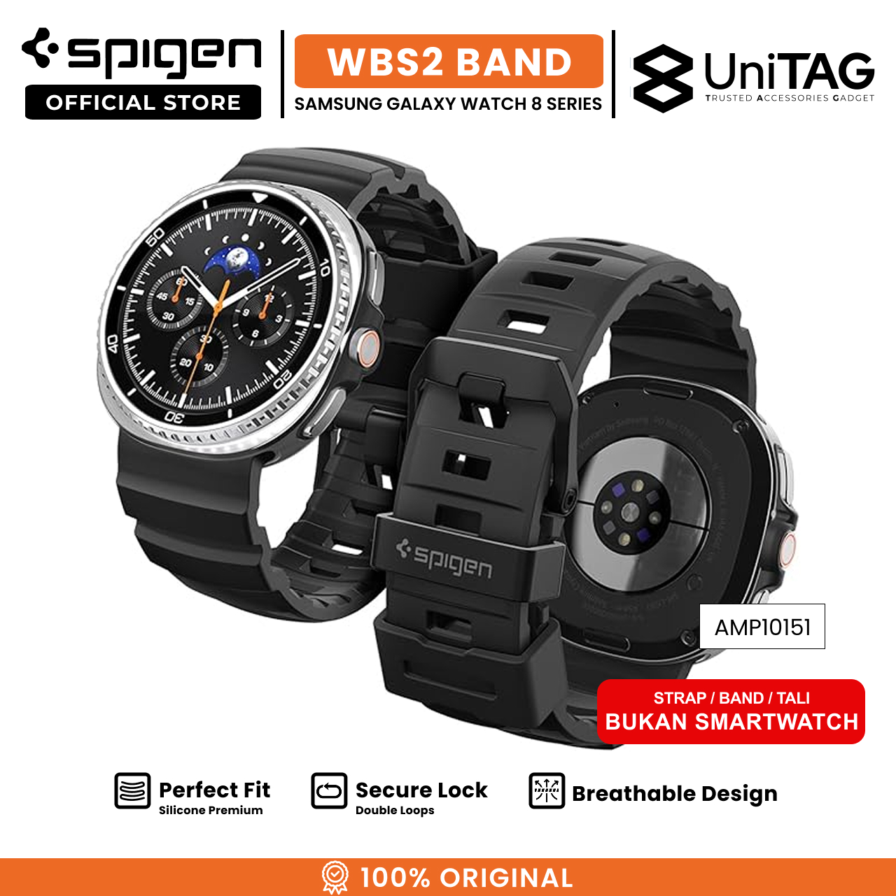 Spigen Galaxy Watch 8 (40 / 44 / 46mm) Strap Band WBS2 - Black AMP10151