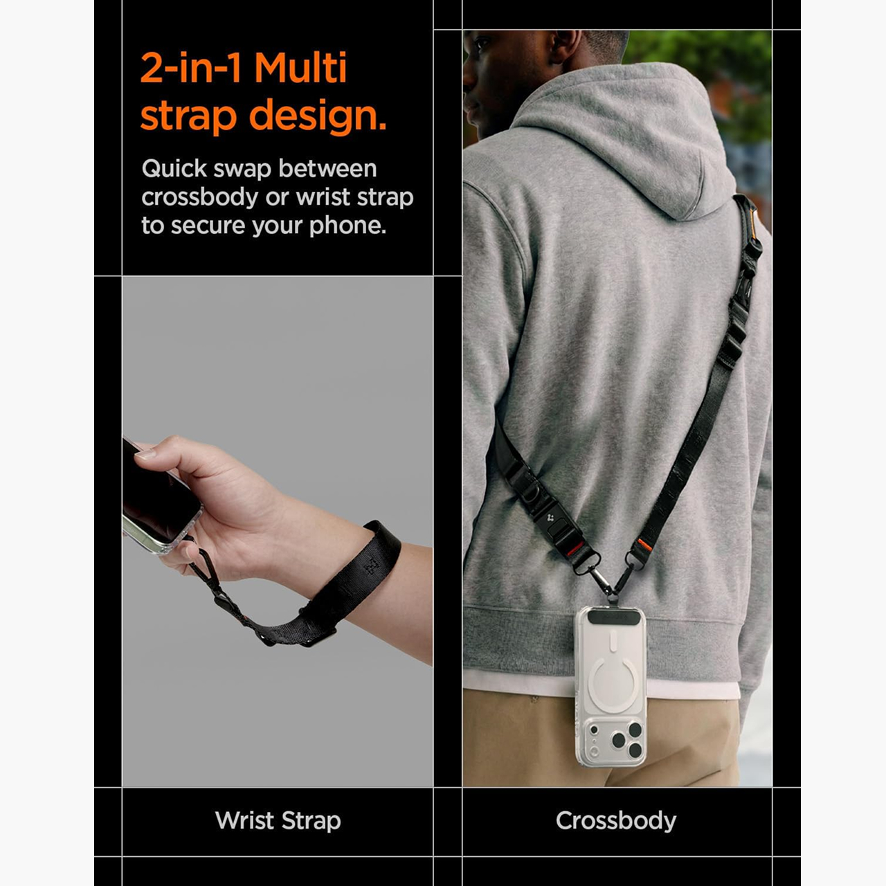 Spigen Strap Crossbody Lanyard Strap + ConTag + 2 Connector DA30M- Black AFA10616