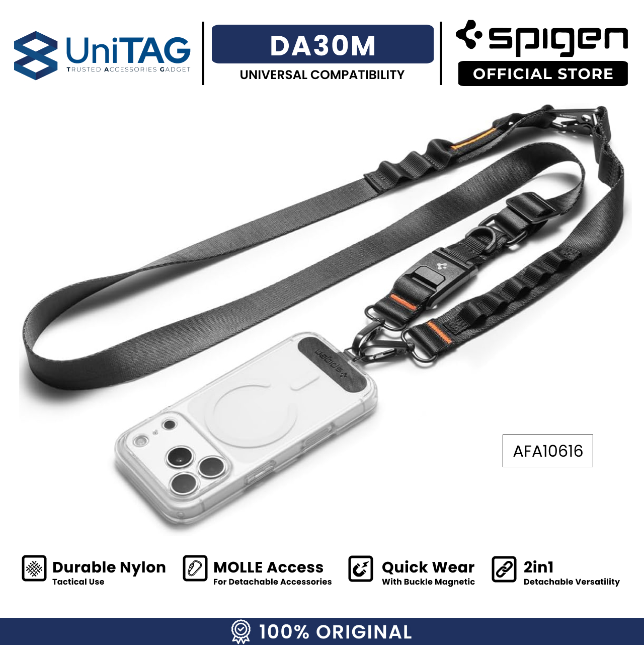 Spigen Strap Crossbody Lanyard Strap + ConTag + 2 Connector DA30M- Black AFA10616