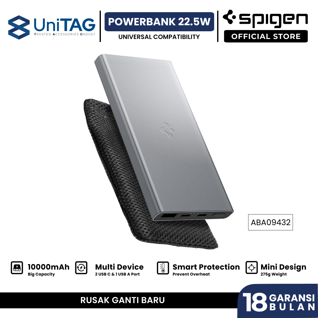 Spigen Powerbank Essential 10000mAh 22.5W EA2210 - Alloy Gray ABA09432