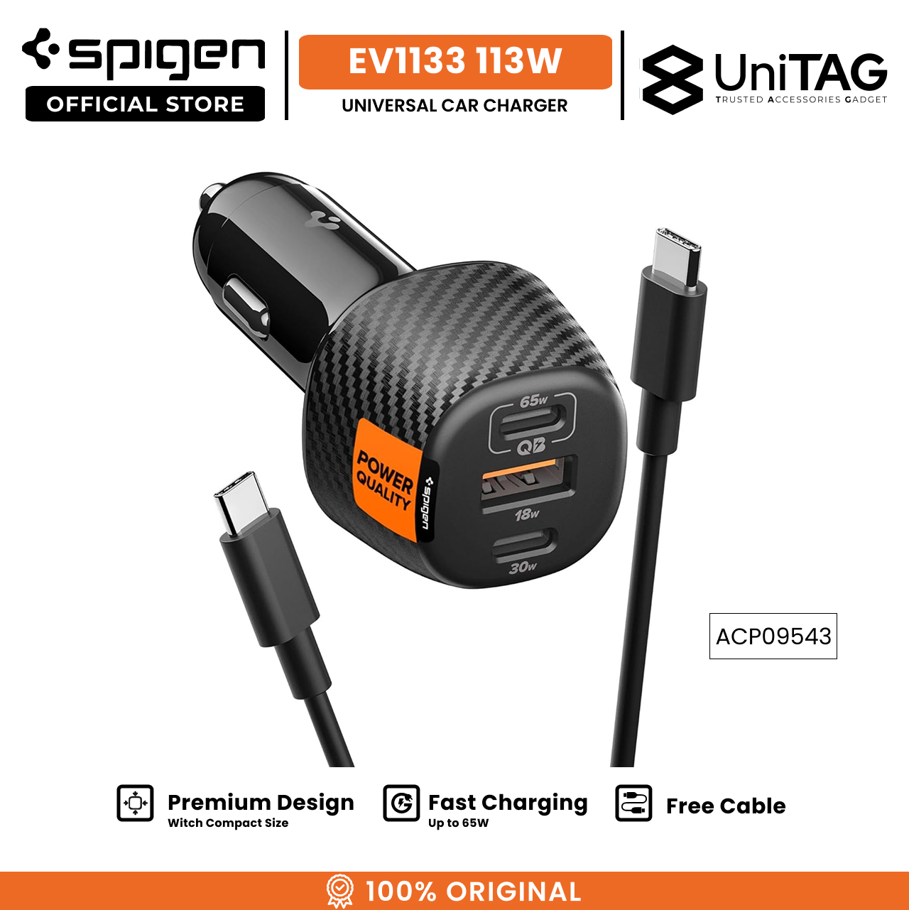 Spigen Car Charger 113W 1A2C Essential EV1133 - Carbon Black ACP09543