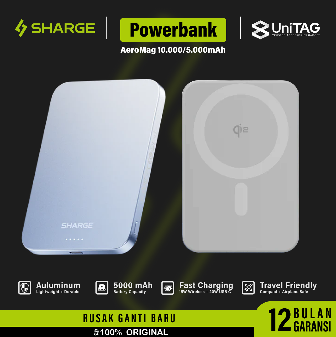 Sharge Powerbank AeroMag Qi2 5000mAh M4 - Blue Gradient YDD-SG-M4CBCX-LAN