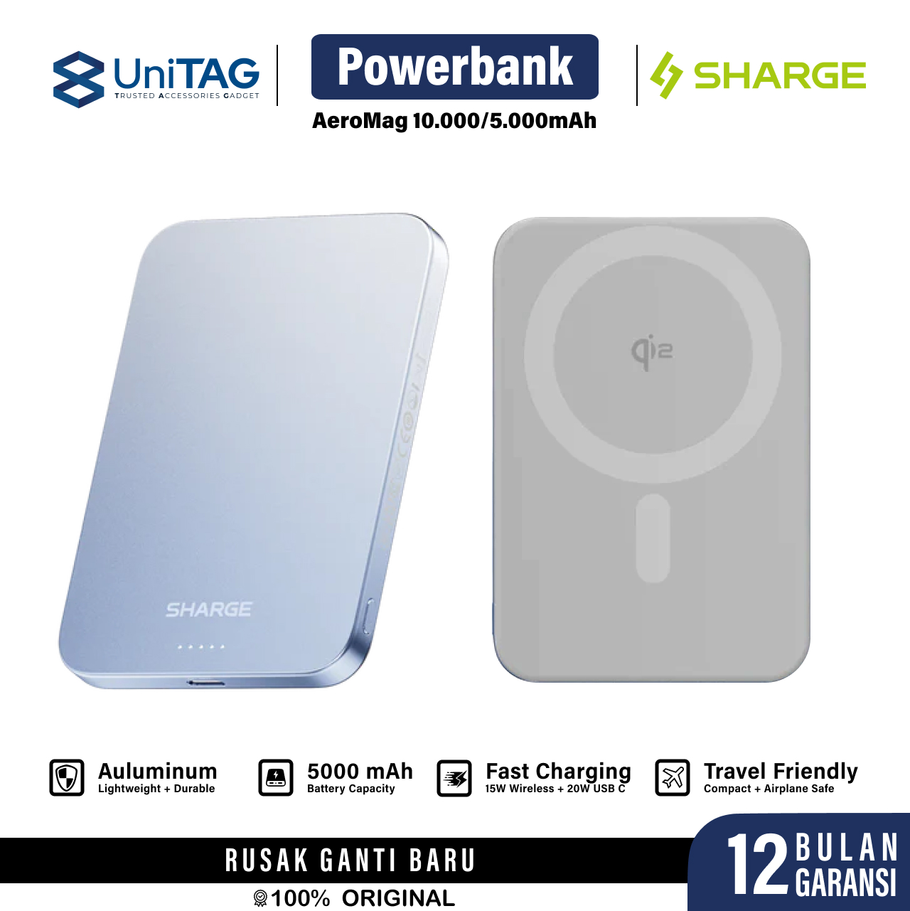 Sharge Powerbank AeroMag Qi2 10000mAh M5 - Blue Gradient YDD-SG-M5CBCX-LAN