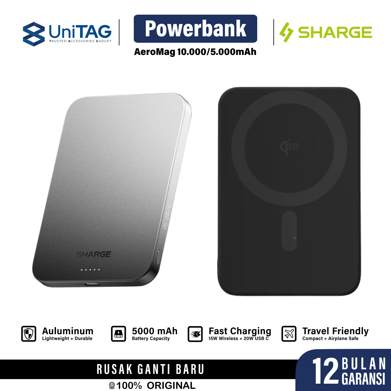 Sharge Powerbank AeroMag Qi2 10000mAh M5 - Black Gradient YDD-SG-M5CBCX-HEI