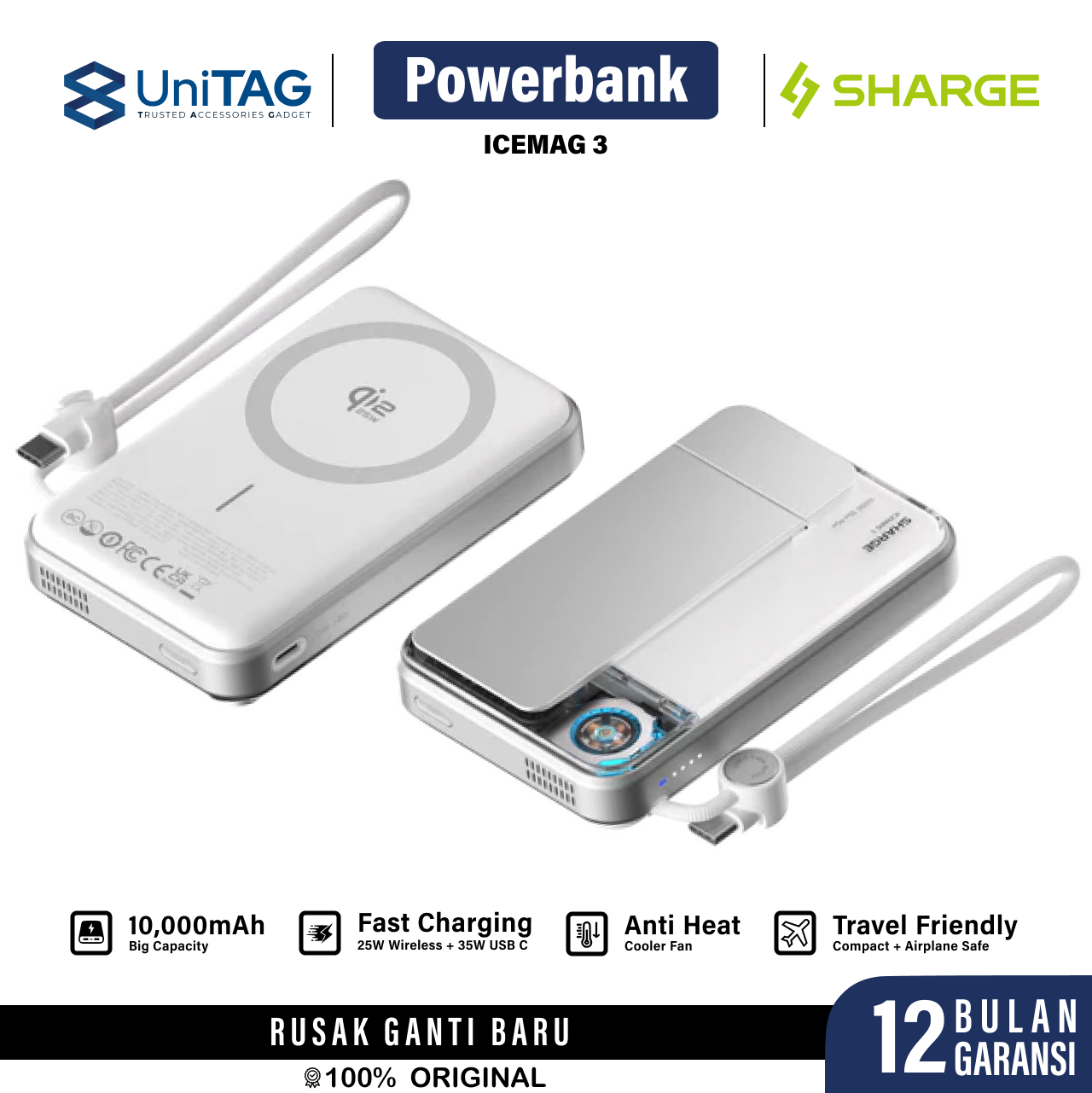 Sharge Powerbank Magsafe Transparent Stand 10000mAh IceMag 3 Qi 2.2 - Black YDD-SG-HW-JF3CX-HEI