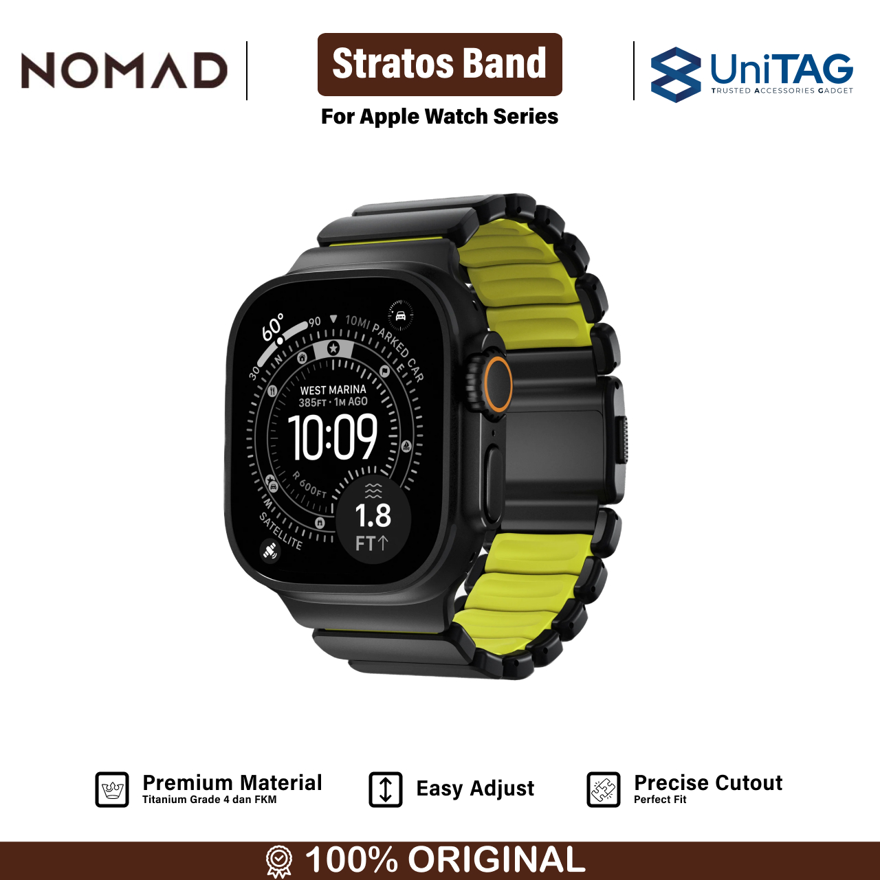 Nomad Apple Watch 49mm / 46mm / 45mm / 44mm / 42mm (Series 3 / 2 / 1) Stratos Band Black Titanium - Volt FKM NM011130858 (Online Eksklusif)