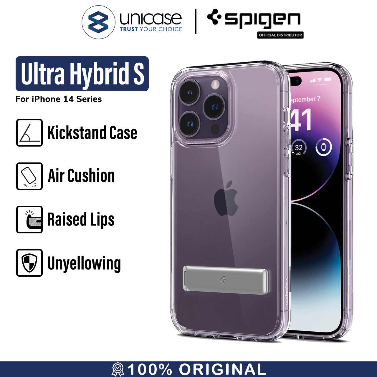 Case iPhone 14 Pro Max Plus Spigen Ultra Hybrid S Clear Stand Casing