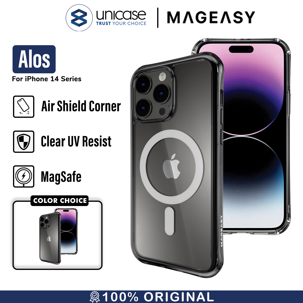 Case iPhone 15/14 Pro Max Plus MagEasy Alos MagSafe Clear Cover Casing