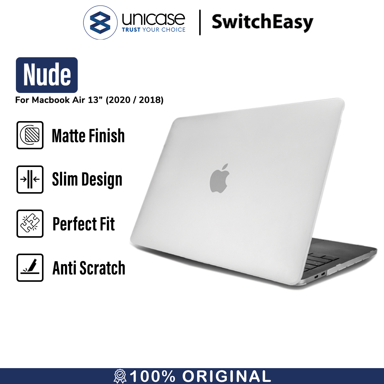 SwitchEasy Macbook Air 13" (2020, M1 / Intel) Nude Case - Translucent GS-105-117-111-65-1