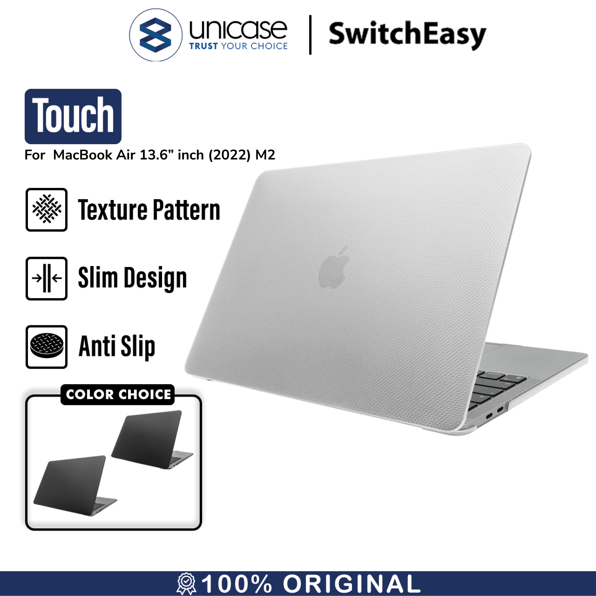 Case Macbook Air 13.6 M2 2022 SwitchEasy Touch Slim Hard Cover Casing