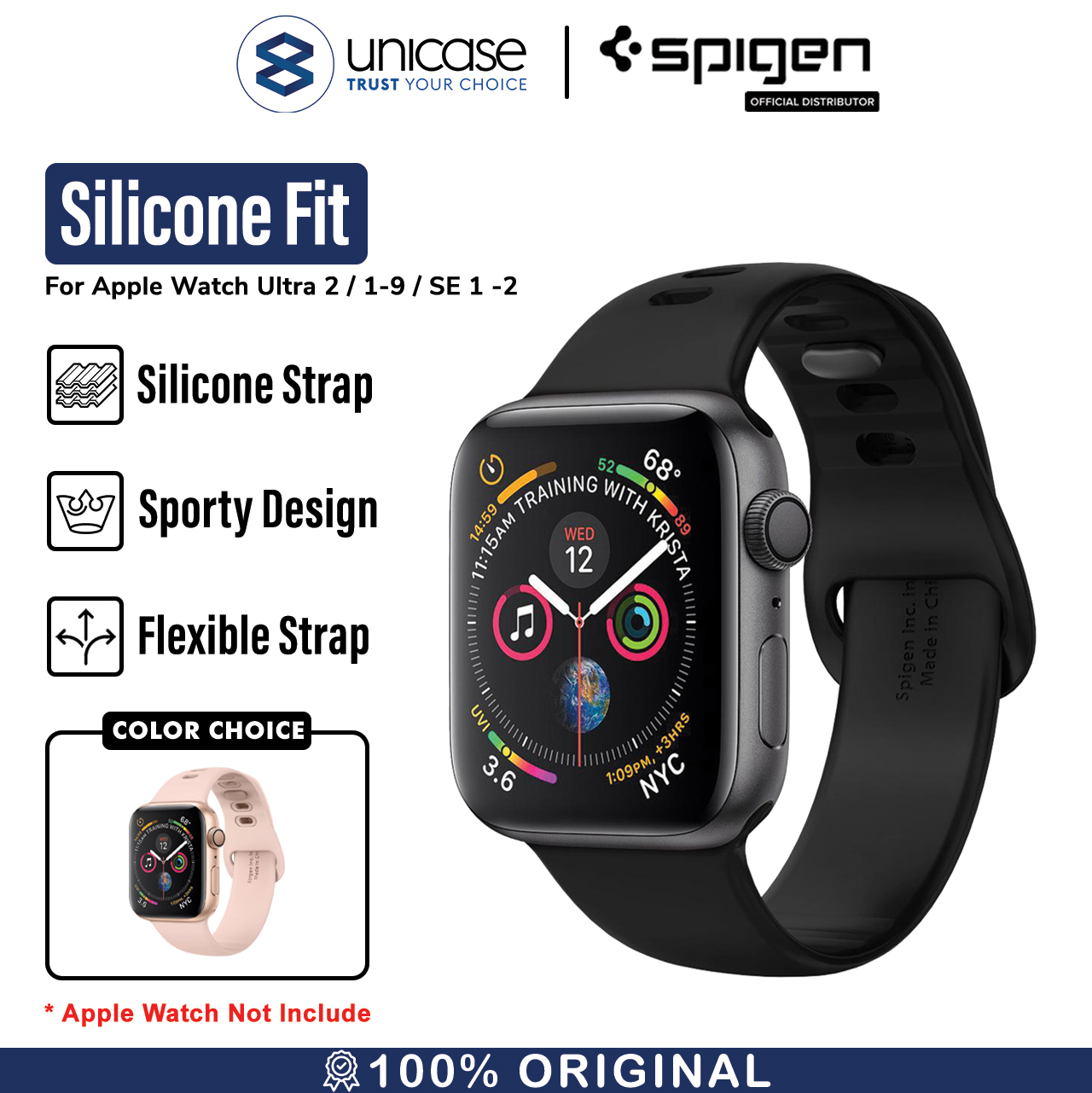 Strap Apple Watch Ultra 2 9/8/7/SE 49/45/44/41mm Spigen Silicone Fit