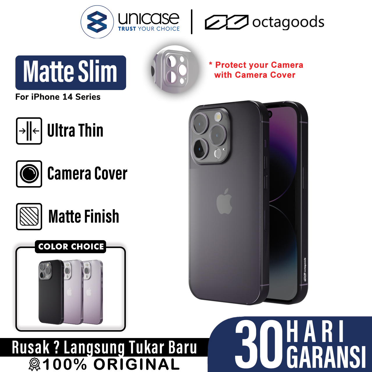 Case iPhone 14 Pro Max Plus Octagoods Matte Slim Hardcase Camera Cover