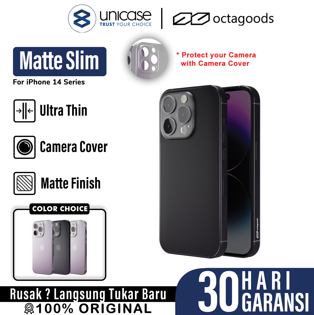 Octagoods iPhone 14 Pro Case Matte Slim - Black CB33102