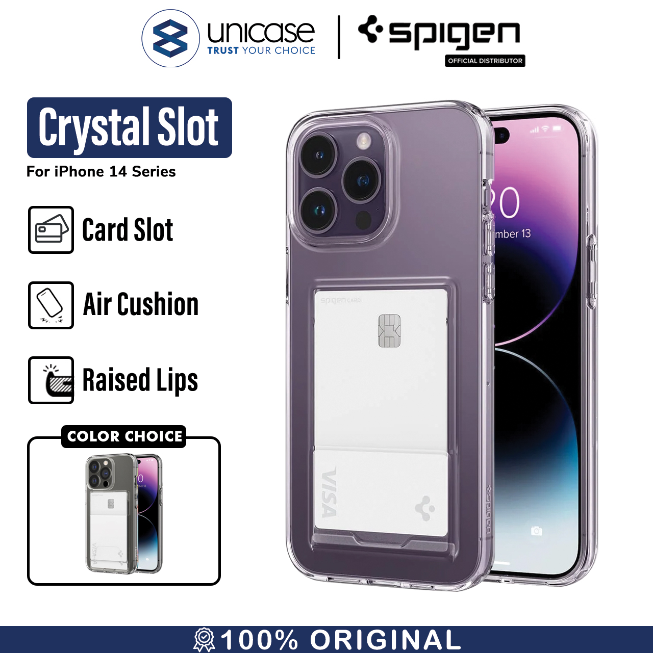 Case iPhone 14 Pro Max Plus Spigen Crystal Card Slot Clear Soft Casing