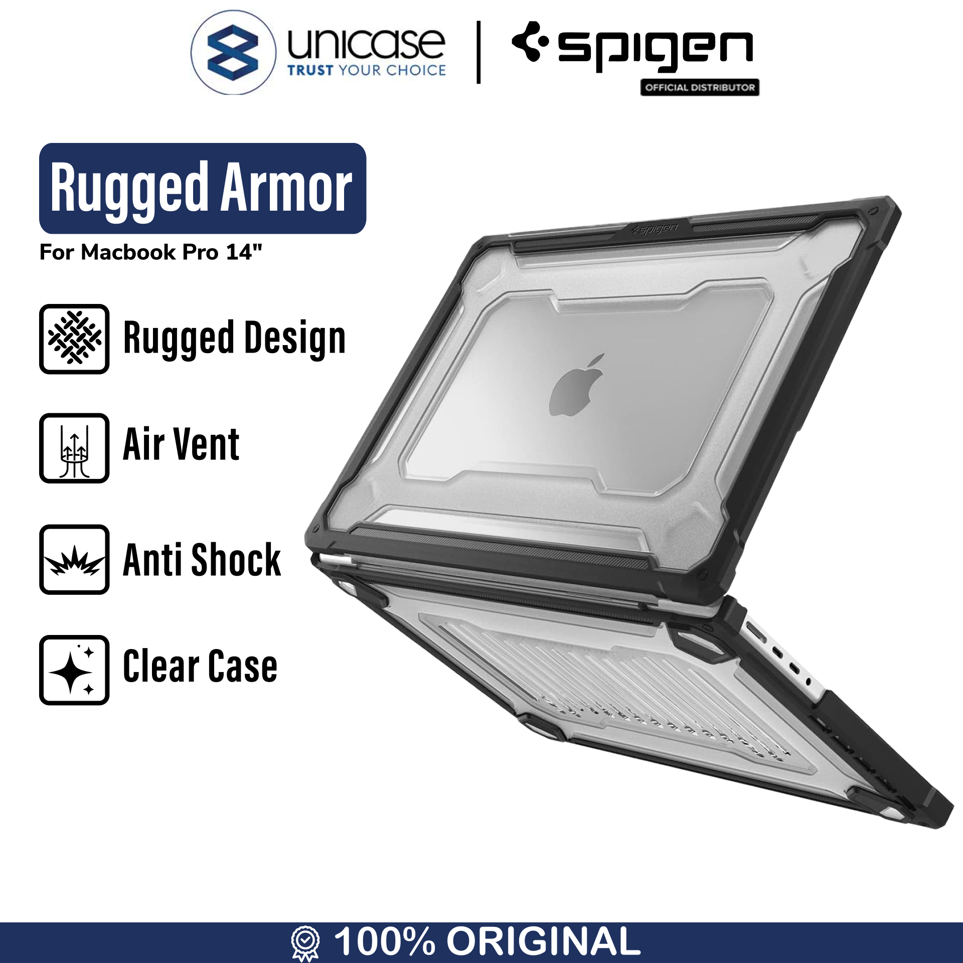 Spigen Macbook Pro 14" M3 (2023) / M2 (2023) / M1 (2021) Case Rugged Armor - Black ACS04409