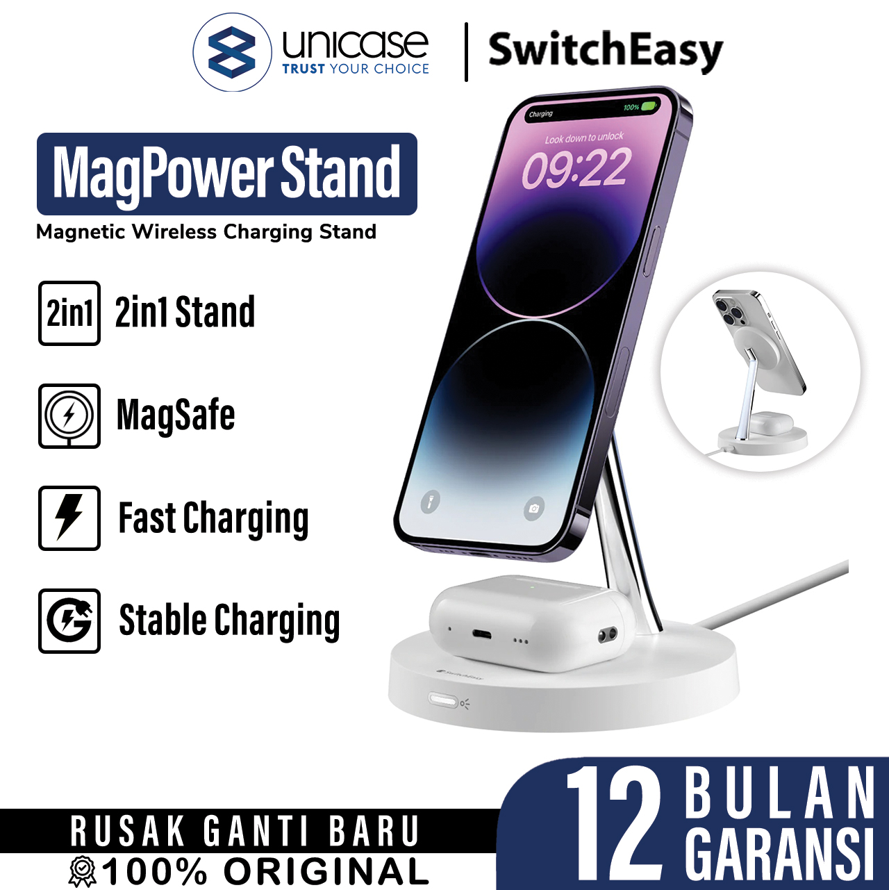 Magnetic Wireless Charging SwitchEasy MagPower 2 in 1 Stand Dock Pad